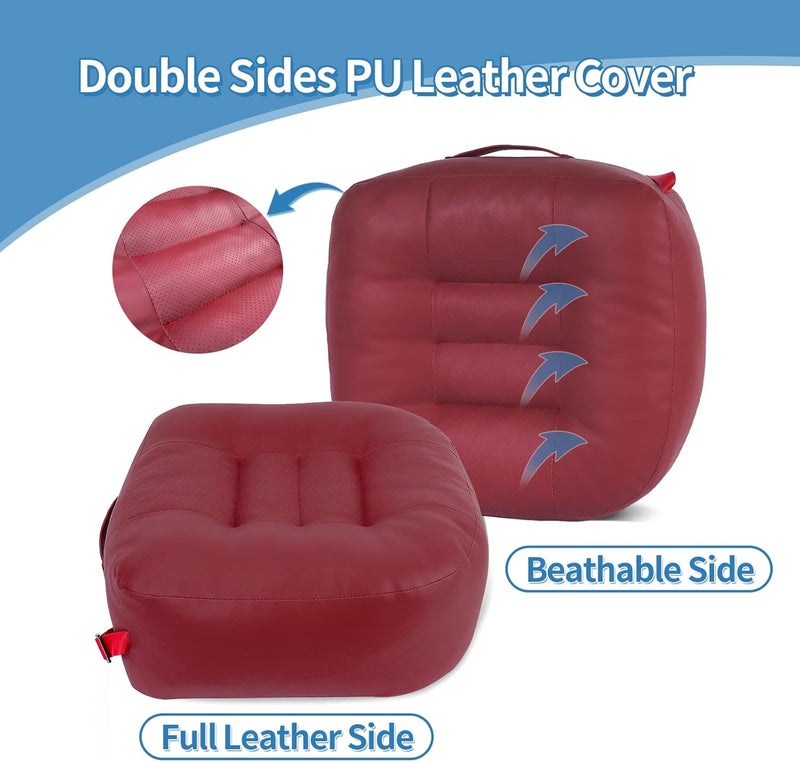 YOUFI Leather Seat Cushion Extra-Thick Booster for Office Chair to Rise Height - Full Filling for Support - with Breathable Cover, Handle and Buckle - Relieves Back Pain – 18"x16"x6" (Red) - Image 5